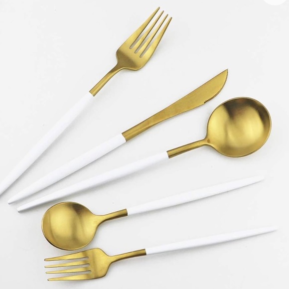 Modern Flatware 27 pieces Gold & White Utensils Stainless Steel Matte White - Picture 6 of 9